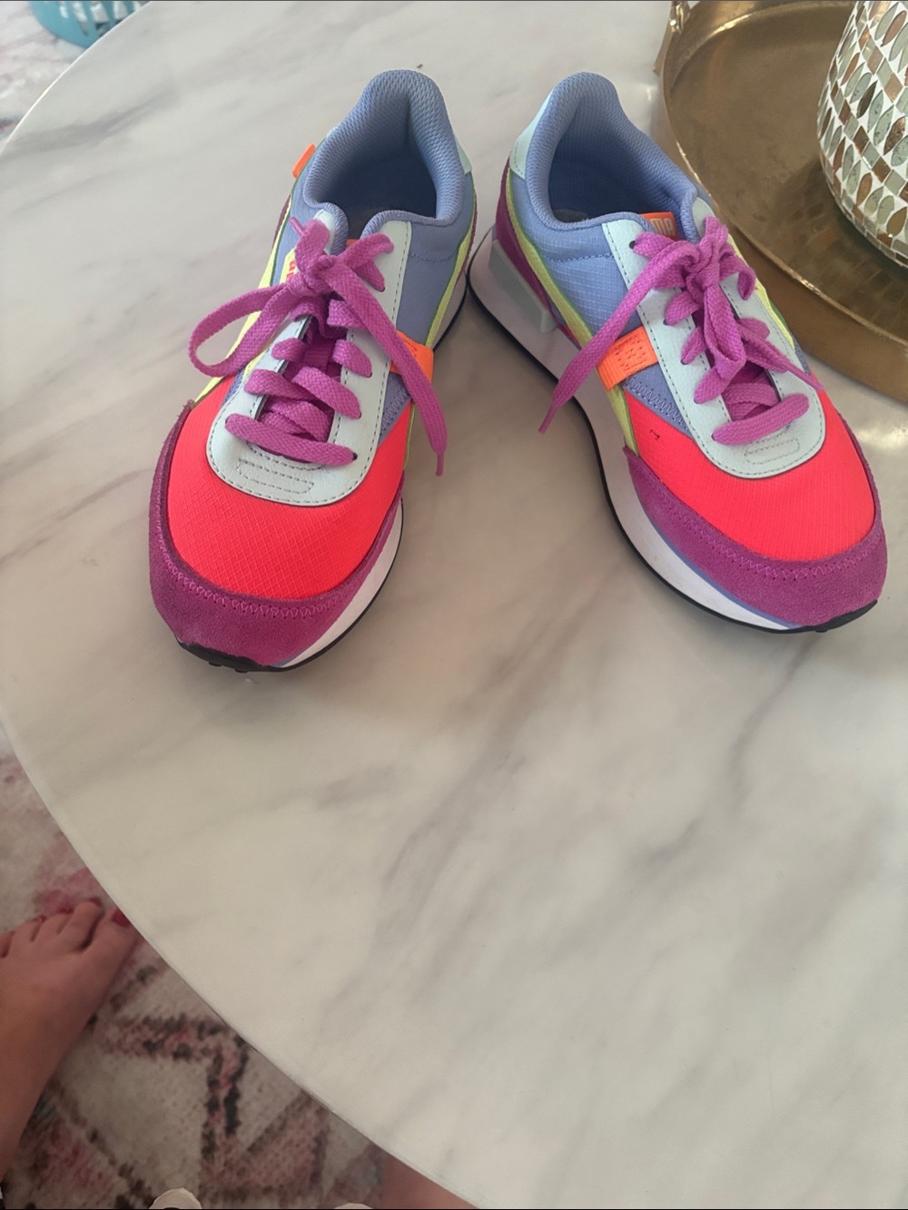 Puma Kids Neon Pink, Purple & Light Blue Low-Top Sneakers